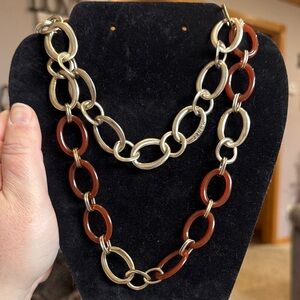 Monet Silver and Brown Oval Link Necklace